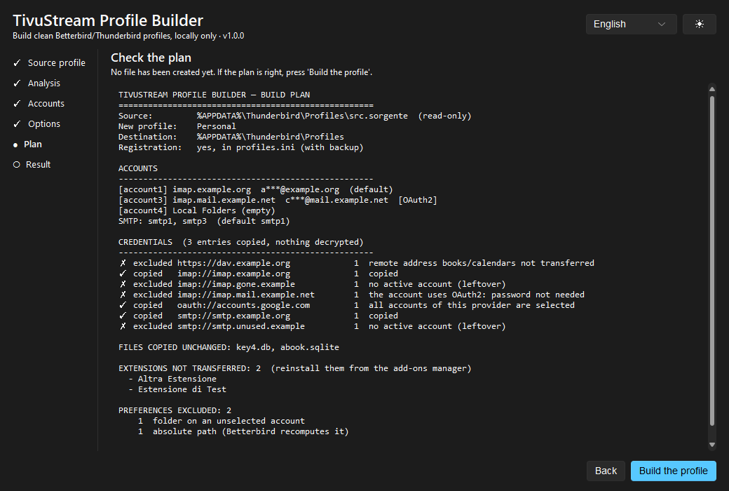 The build plan, dark theme